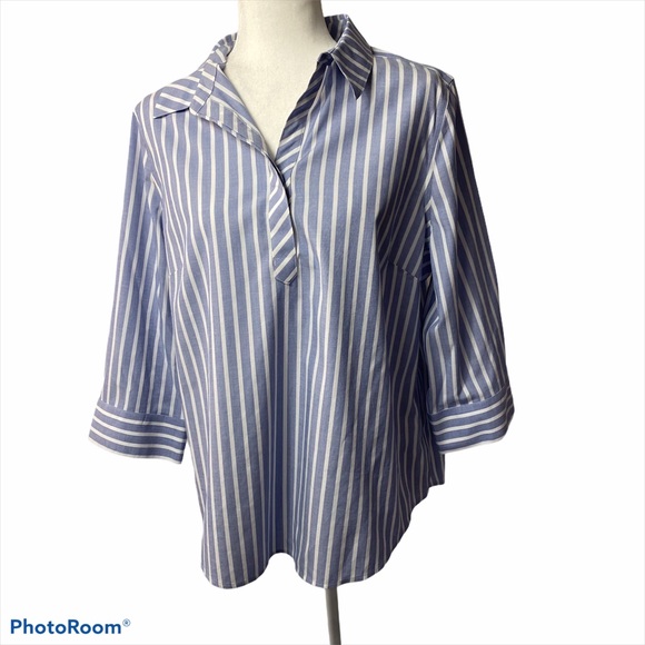 Chico's Tops - Chico’s Cotton Blend Striped Collared Shirt